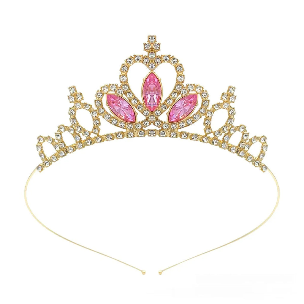 Gold and silver alloy princess crown headdress with coloured gemstones for girls birthday parties