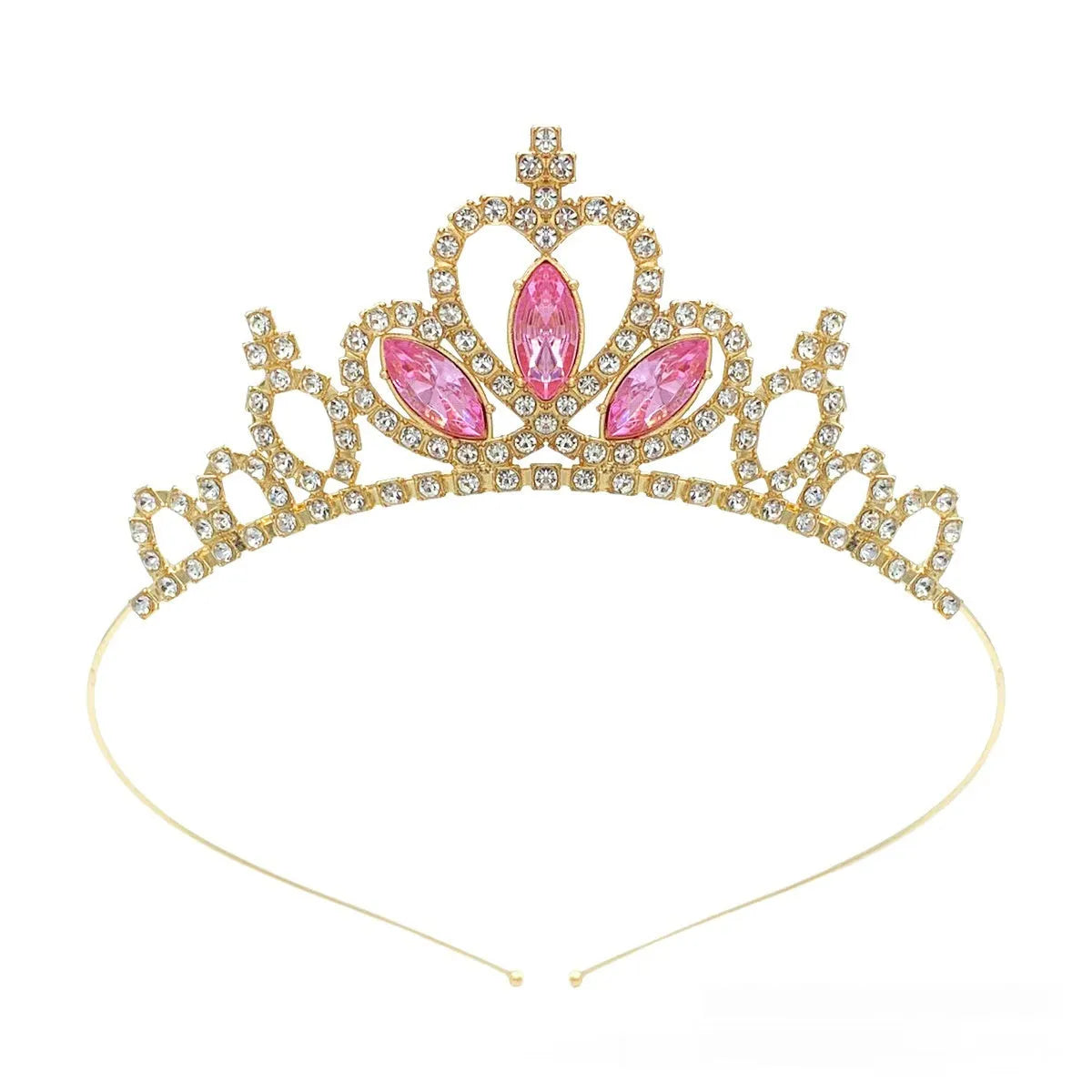 Gold and silver alloy princess crown headdress with coloured gemstones for girls birthday parties
