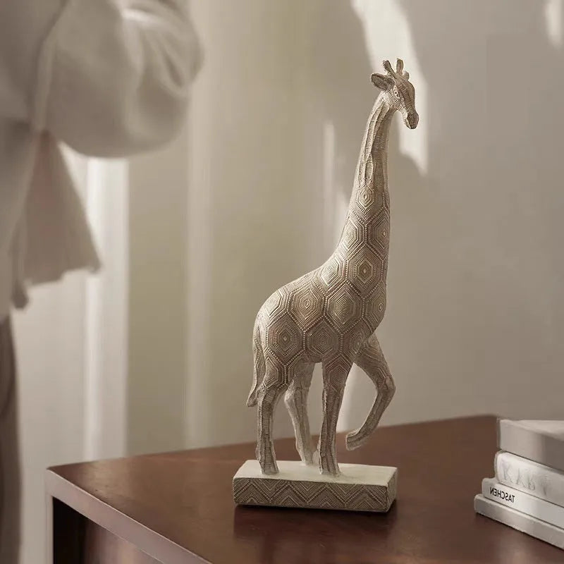 Wood colour European style resin giraffe decoration figurine on a surface