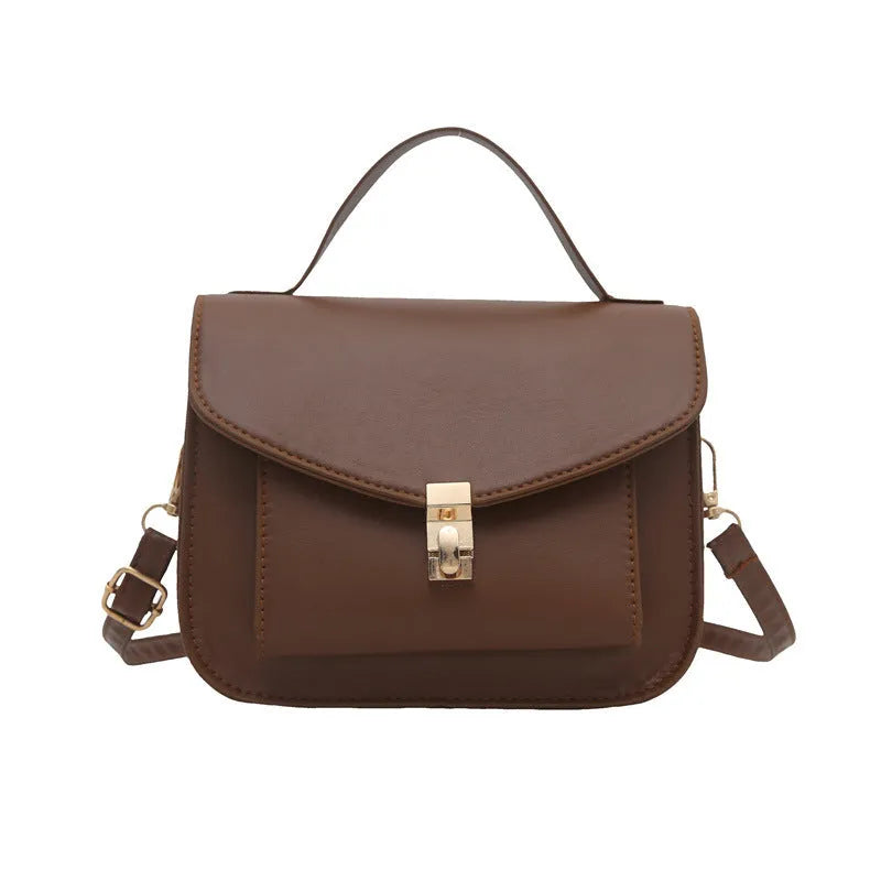 Retro style horizontal square shoulder messenger bag in PU material with crossbody strap