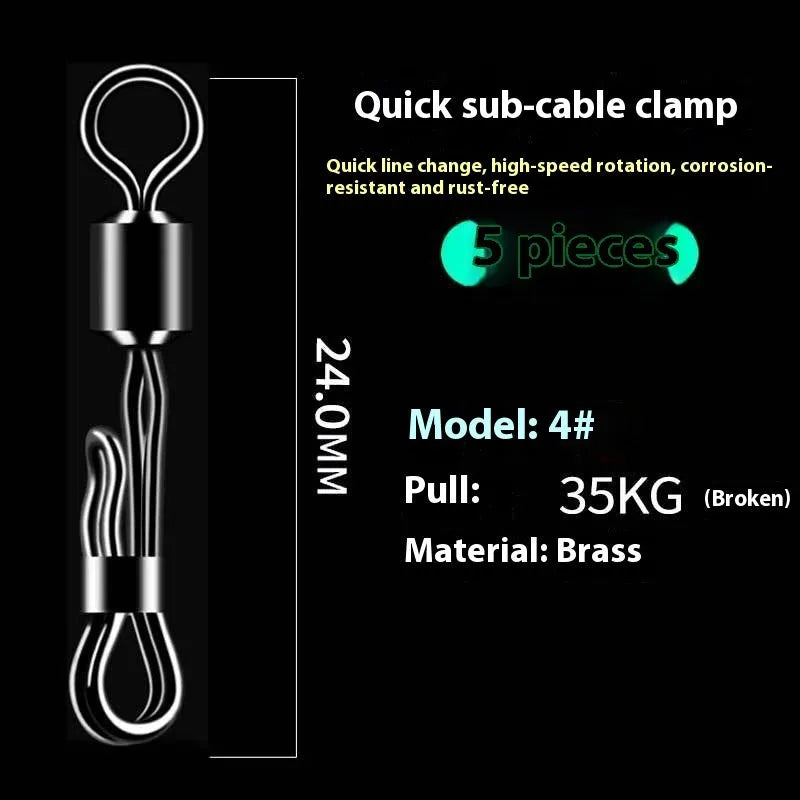 Brass quick change barrel swivel fishing tackle with 8-word ring for fast line changes.