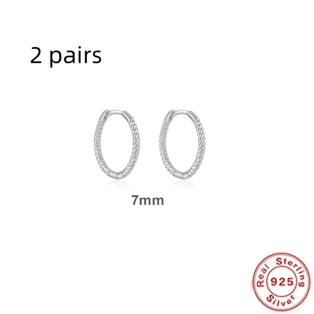 Twist S925 Sterling Silver twisted string round ring earrings in gold or platinum colour.