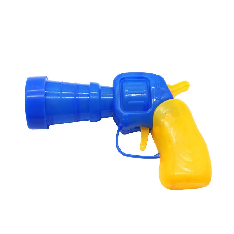 Plush cat toy launch gun with soft yarn balls for interactive indoor pet play.