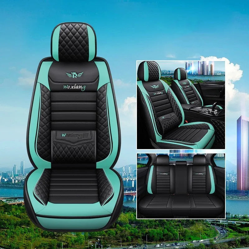 Leather car seat cushion with high elastic sponge filling in red, green, or brown colours.