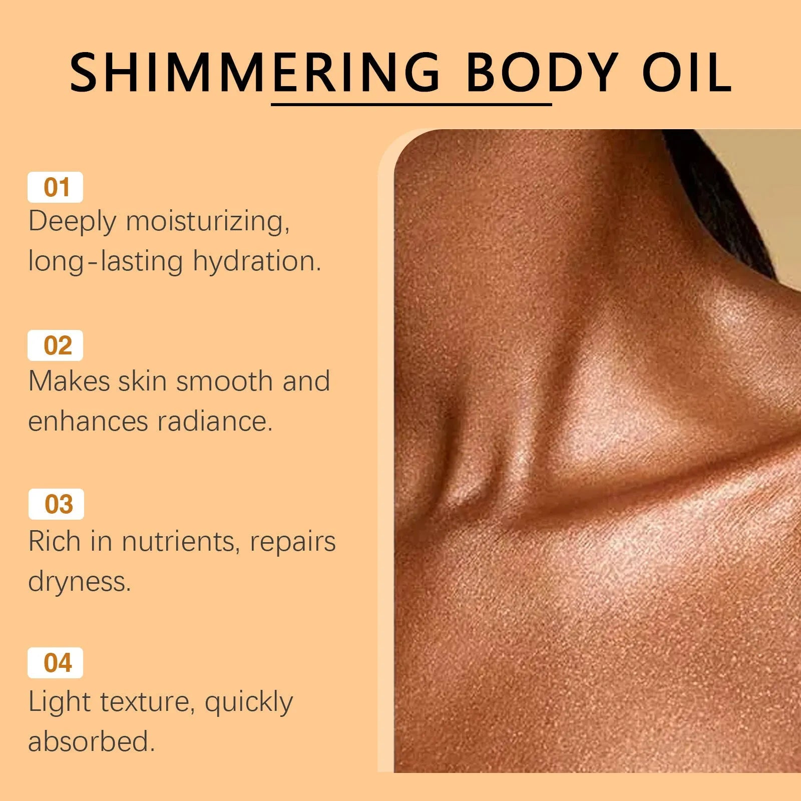 Shiny moisturizing body oil 100ml bottle with jojoba and vitamin E for daily care