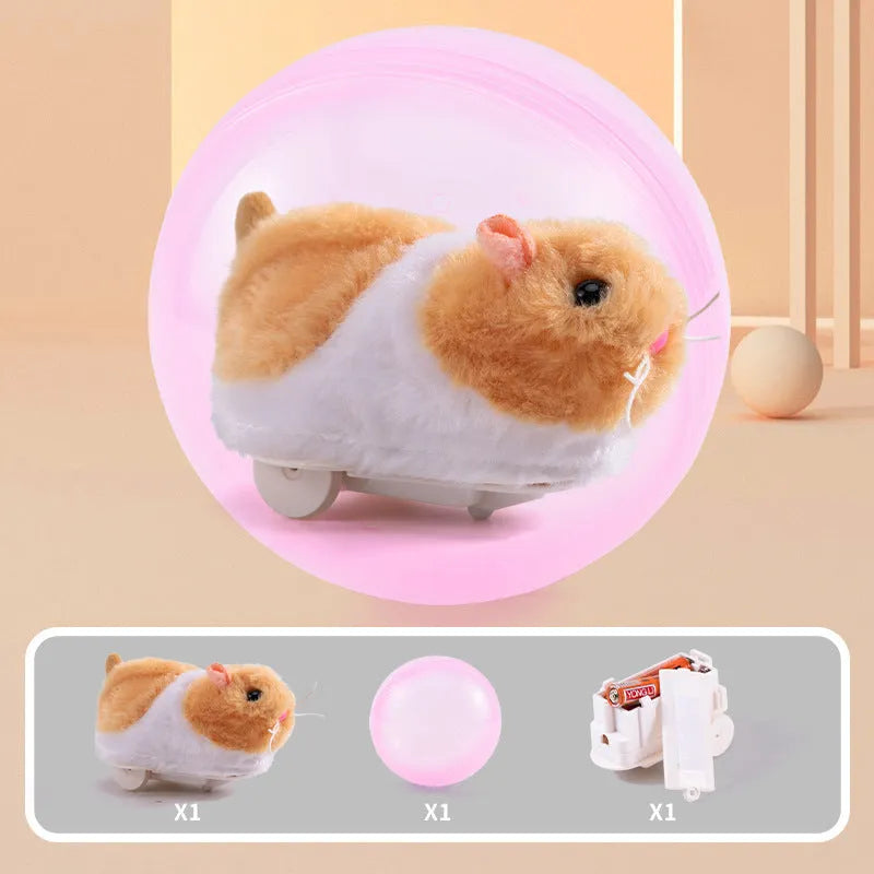 Transparent plastic exercise ball with plush inner shell and battery base for hamsters and rabbits