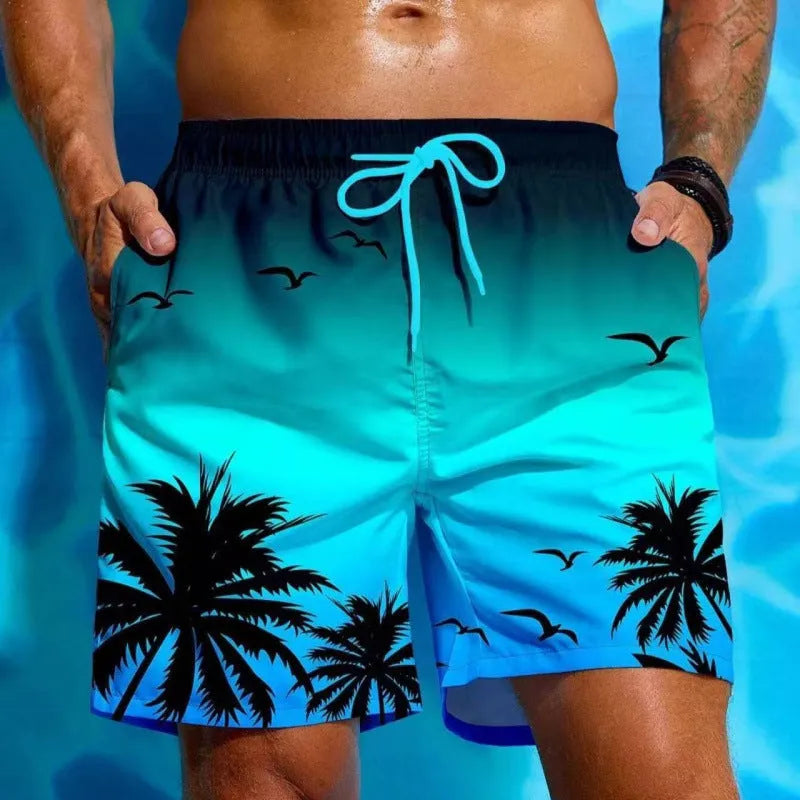 Men's ethnic style loose board swimming trunks in polyester, shown in colour J001.