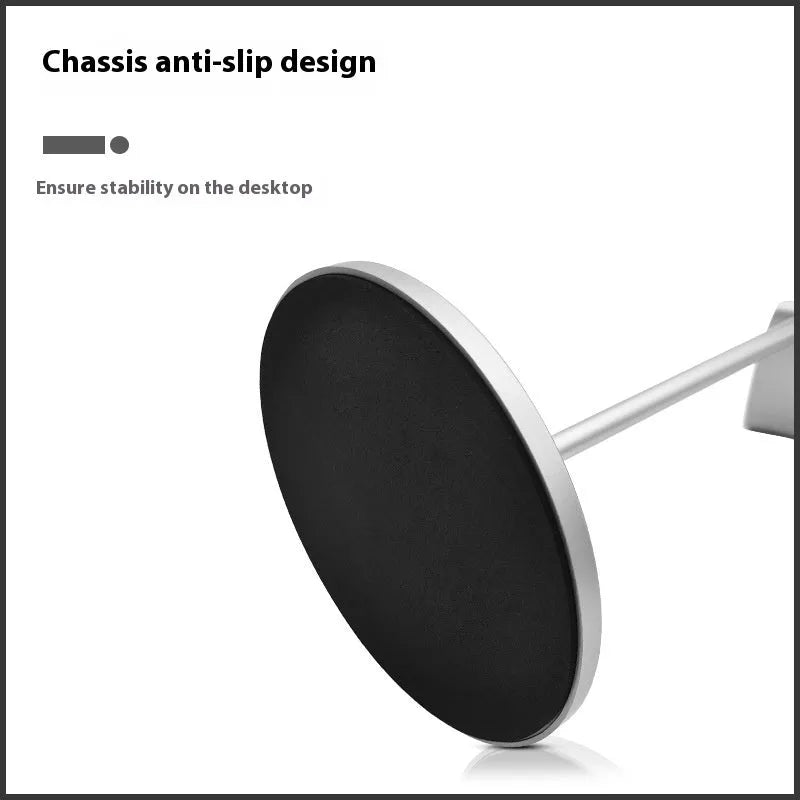 Desktop double-hanging earphone bracket in black holding two headphones on a desk