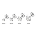 Square geometric titanium steel stud earrings with sparkling zircon stones in gold and steel colour.