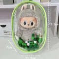 Transparent PVC storage bag for cotton dolls in cartoon backpack style with keychain