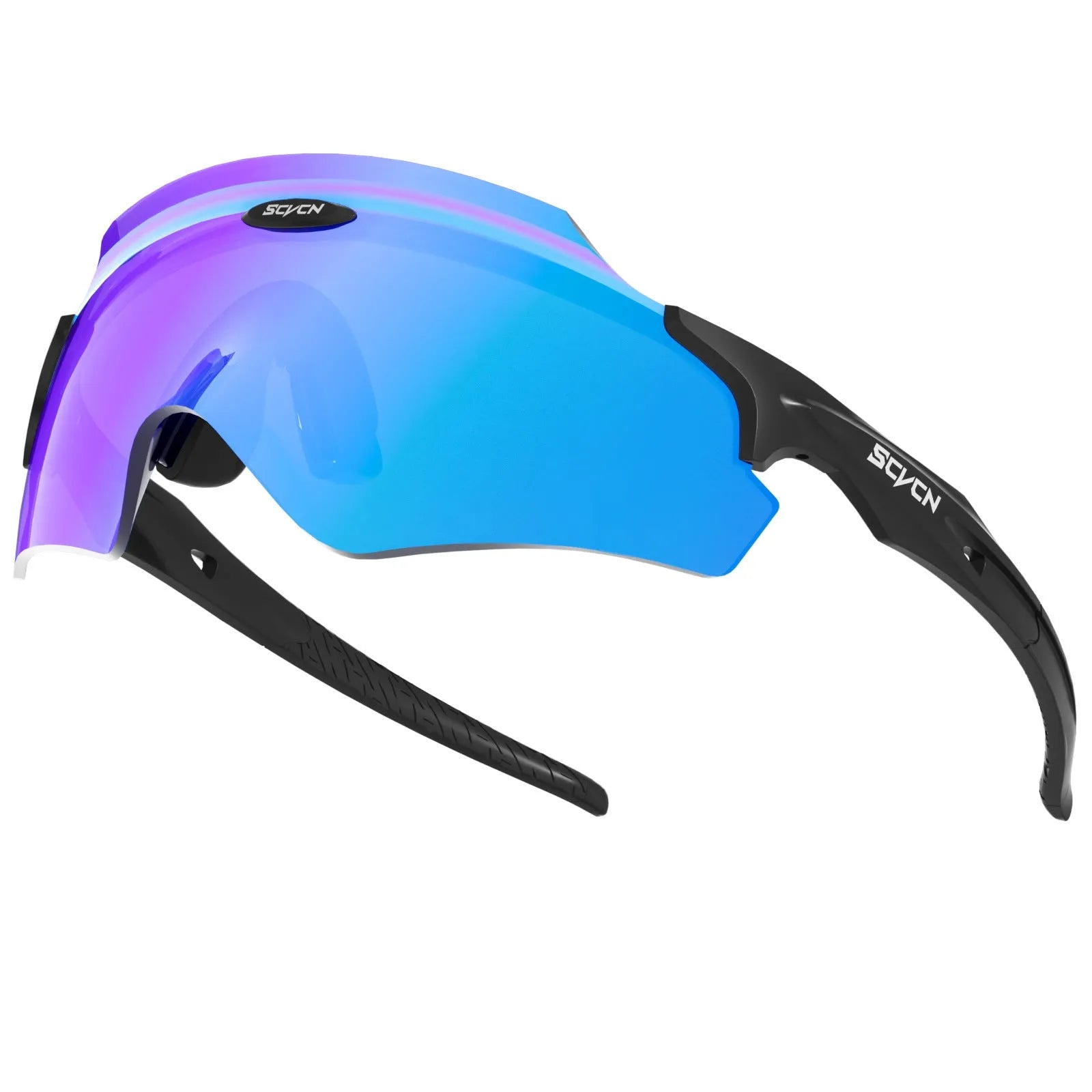Frameless athletic glasses with colourful integrated lens and windproof design for sports