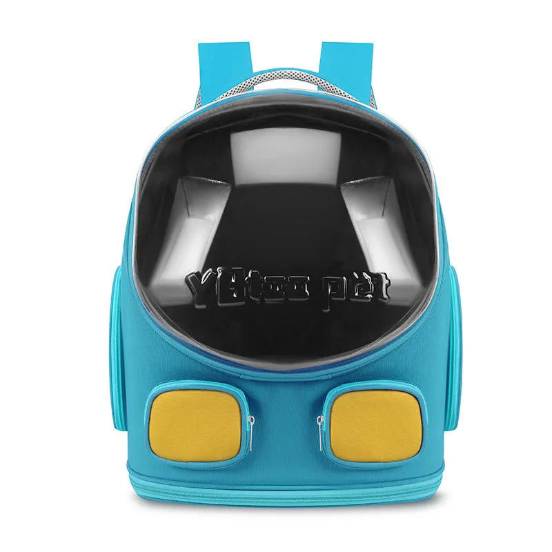 Outdoor portable cat backpack in Bright Blue, large capacity nylon carrier for cats up to 9kg