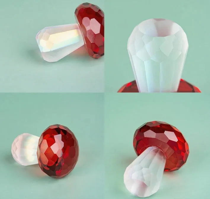 Crystal mushroom decorative ornament in four colour options measuring 40 by 53 millimetres