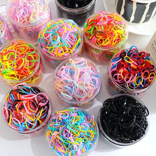 Multi-colour TPU baby hair ties for toddlers in a reusable storage container, 300 piece pack.