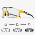 Photochromic cycling sports goggles with TR90 frame and semi-rimless design shown in multiple colour options.
