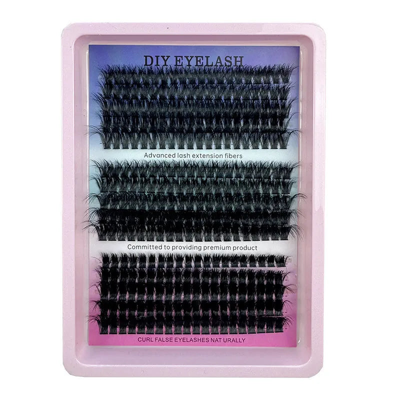 Mixed false eyelash set showing five different styles in a large capacity storage box measuring 13.7cm by 13.5cm