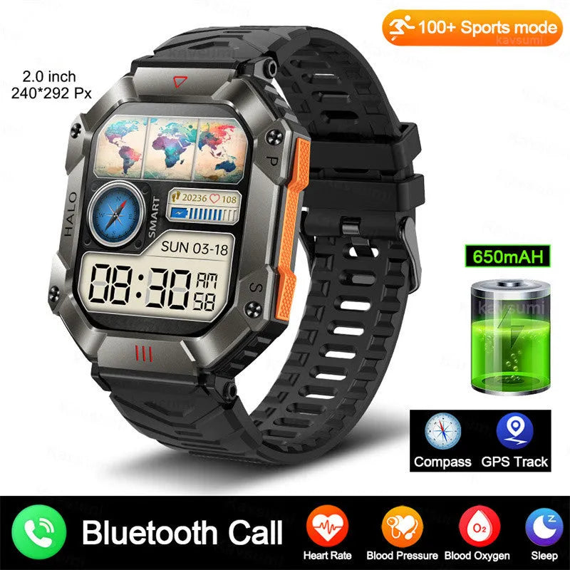 Android GPS smart watch with titanium case and multiple strap options including black camouflage and brown leather