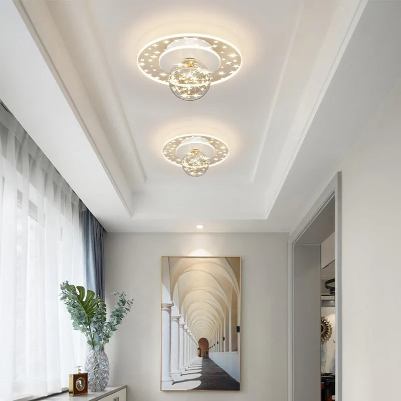 Modern simplicity corridor ceiling lamp in gold finish with colour changing LED lighting