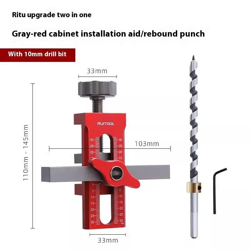 Aluminium alloy cabinet door installation aid for woodworking hinge alignment.