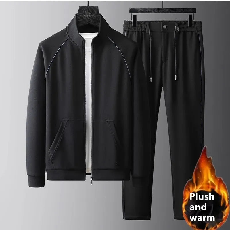 Men's stand collar casual sports suit two-piece set in slim fit with coat and trousers