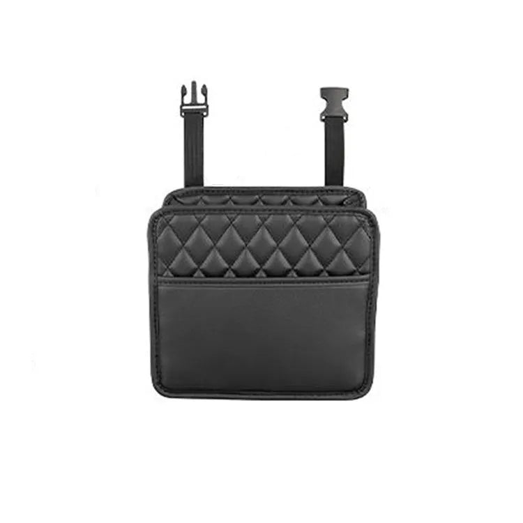 Black leather hanging storage bag for car interior organisation