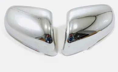 Plastic rearview mirror protection covers in electroplated silver and carbon fibre black finishes