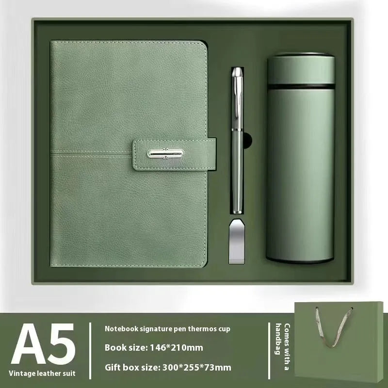 Customisable A5 notebook with PU leather cover in choice of colours, featuring wood-free paper.