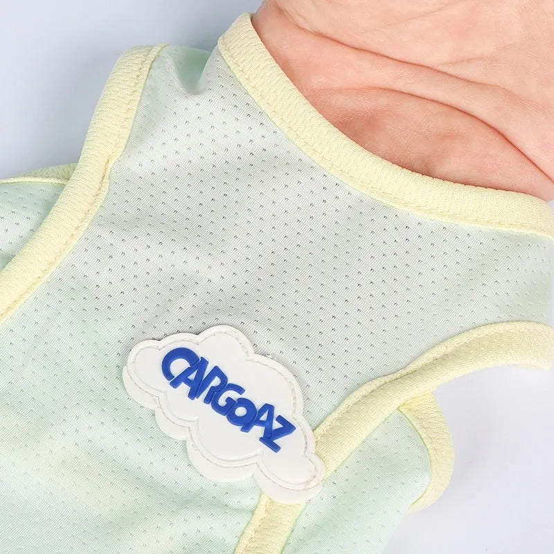 Polyester cat summer vest in grass green colour showing sports-style design