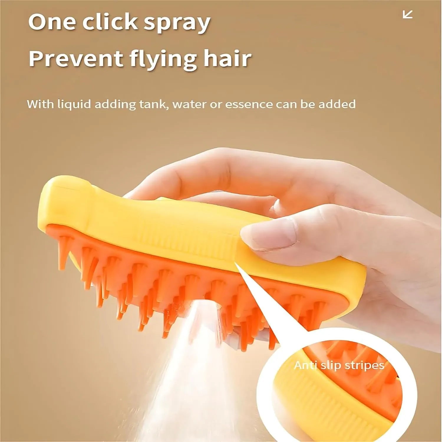 Rechargeable cat steam brush with silicone bristles in green or yellow colour
