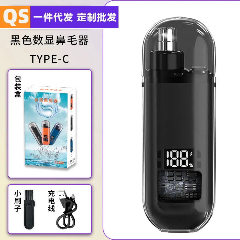 Rechargeable nose hair trimmer with digital display and removable stainless steel cutter head