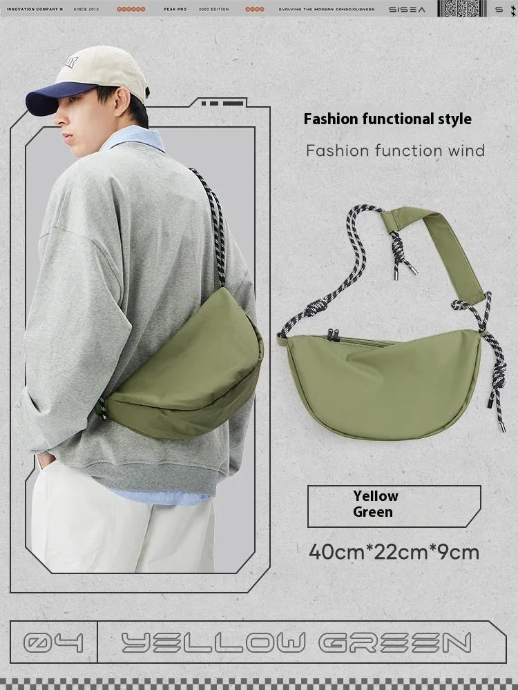 Men's lightweight nylon messenger bag in black, grey, khaki, and Army Green colours