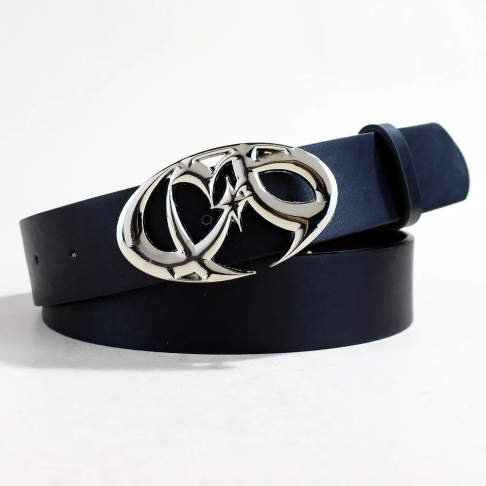 Silver buckle casual belt made from brown PU leather with snap button fastening