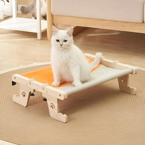 Wooden frame cat hammock hanging bed for balcony or window in one of seven available styles.