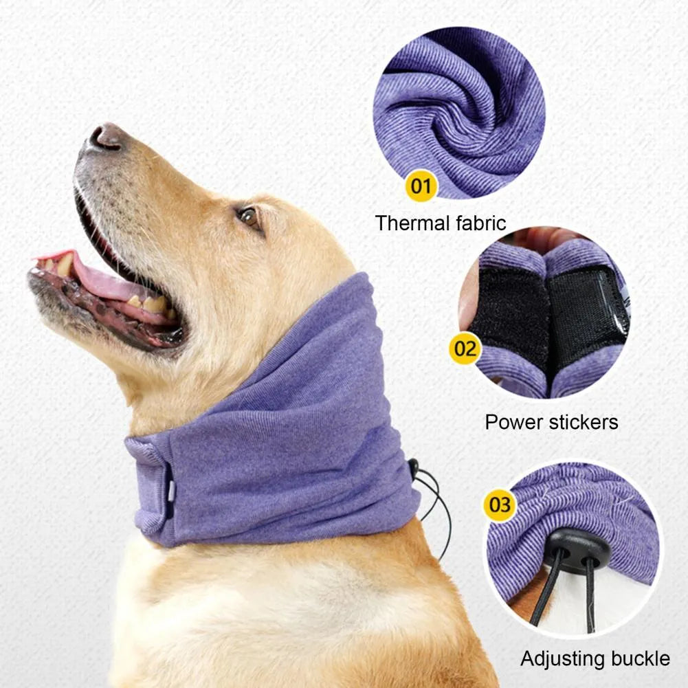 Dog wearing calming hoodie with ear covers in soft polyester fabric