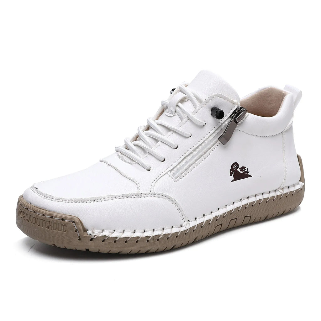 Women's hand-stitched flat shoes with microfiber upper, rubber sole, round toe, front lace-up, solid colour design