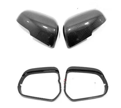 Plastic rearview mirror protection covers in electroplated silver and carbon fibre black finishes