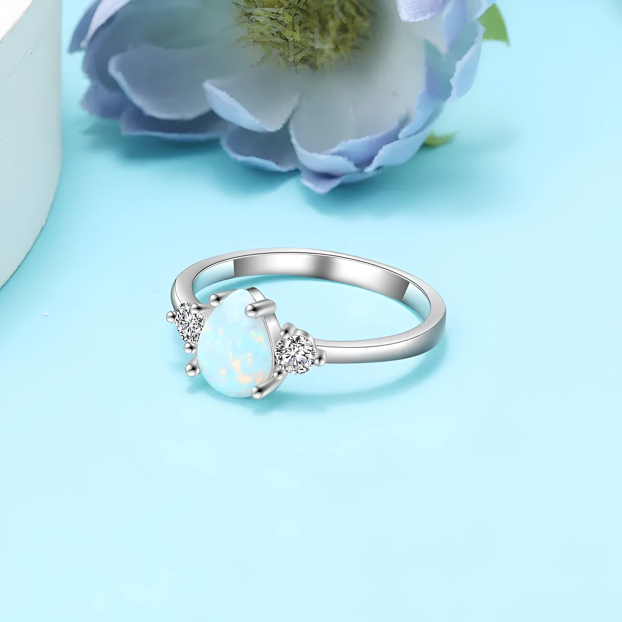 Women's sterling silver ring with water droplet original design electroplated finish