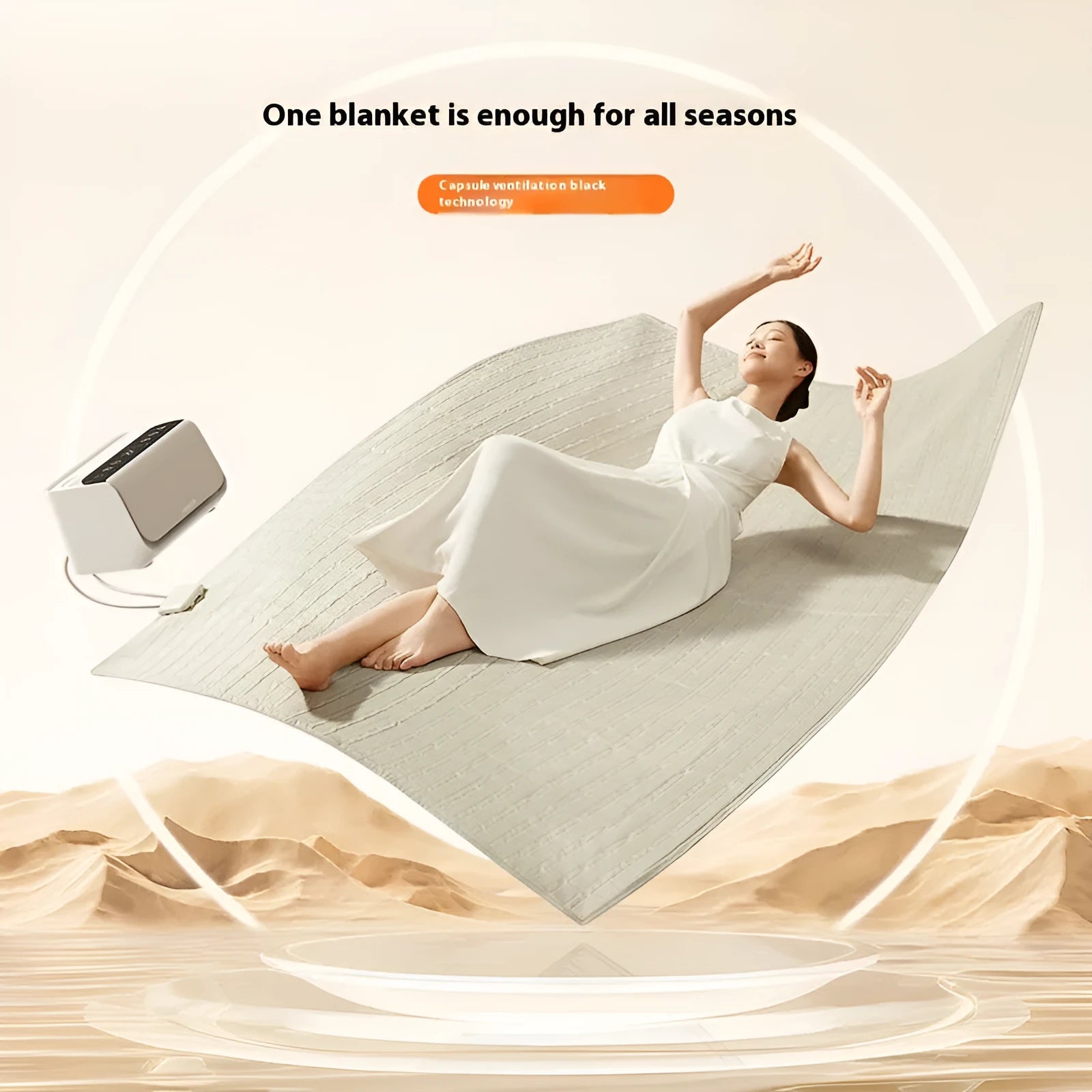 Electric water blanket with smart host controller showing capsule breathable water flow technology