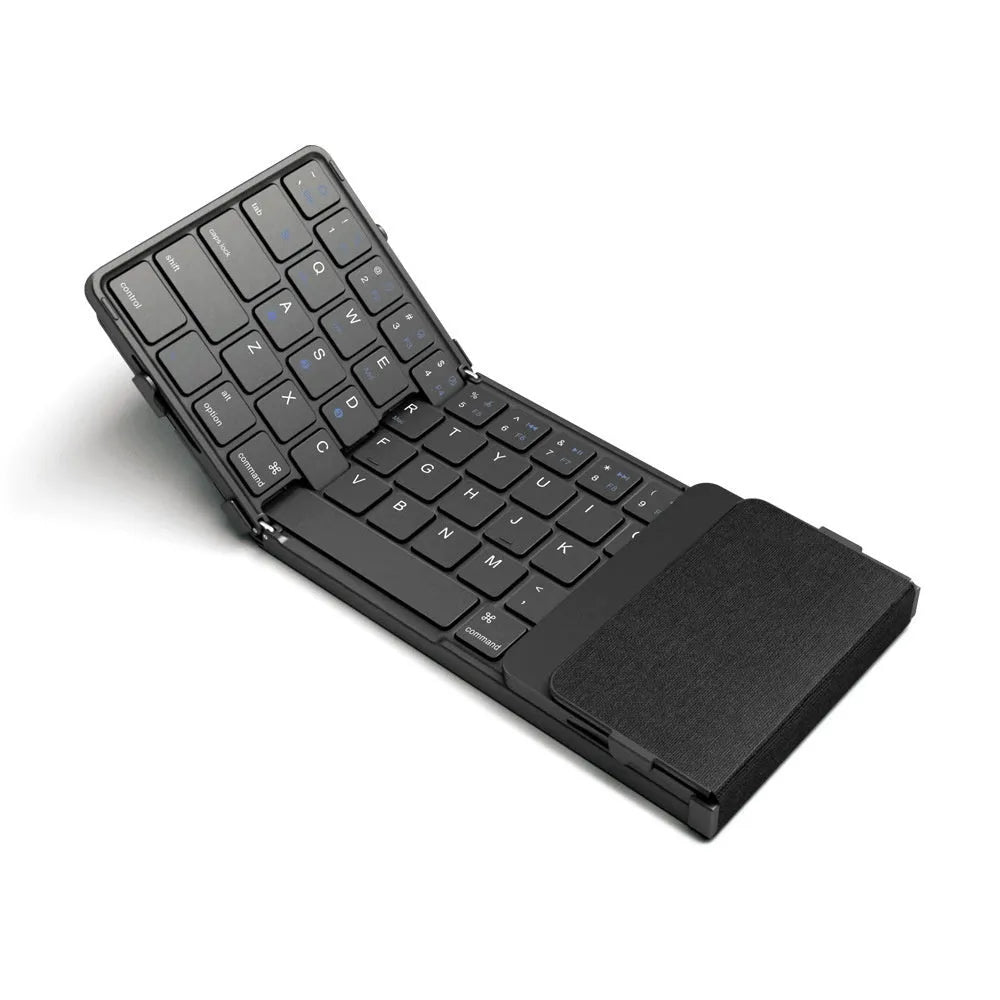 Black folding Bluetooth keyboard for mobile phone and tablet with touchpad variant