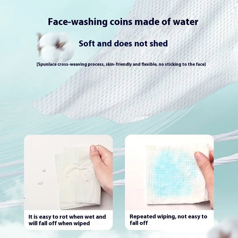 Hanging disposable face towel roll with 100 soft cloths made from viscose and polyester blend