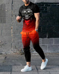 Men's short-sleeved round neck pullover and matching trousers sportswear set in polyester blend fabric