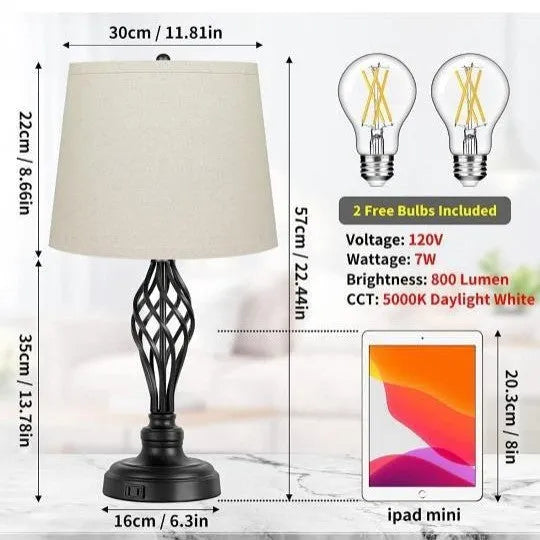 European style alloy bedside lamp with touch control and USB charging port