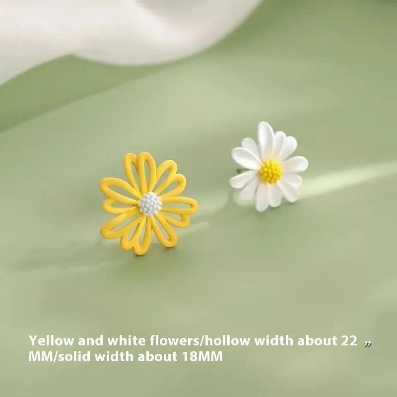 Cartoon flower alloy earrings with summer colour contrasts in blue orange, white green, and yellow white combinations