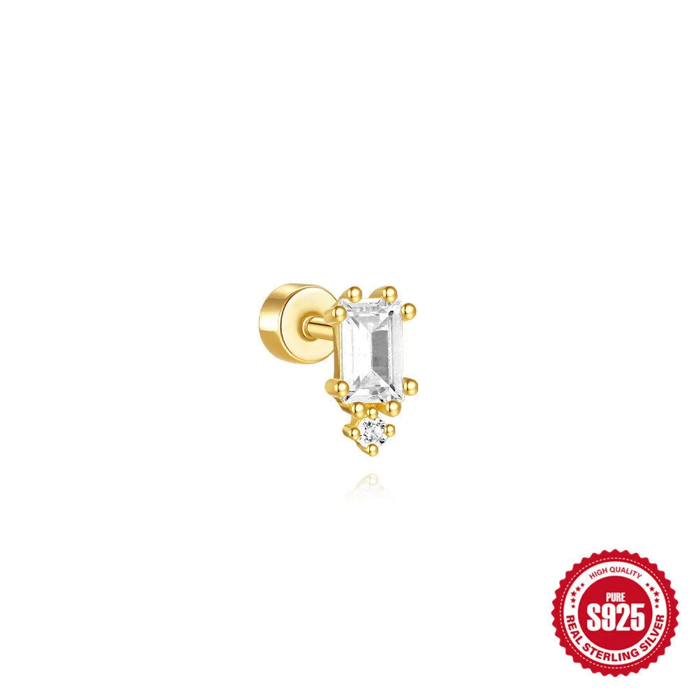 S925 sterling silver flat column thread ear bone stud in a gold-tone finish.