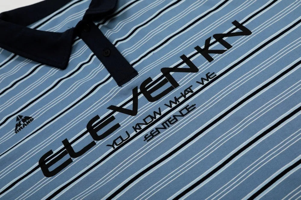 Blue stripe vintage cotton polo shirt with short sleeves and loose fit