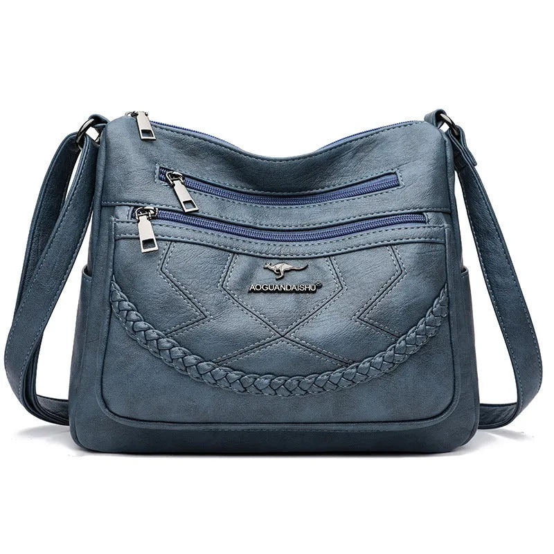 Women's soft PU leather crossbody shoulder bag in horizontal square shape with large capacity