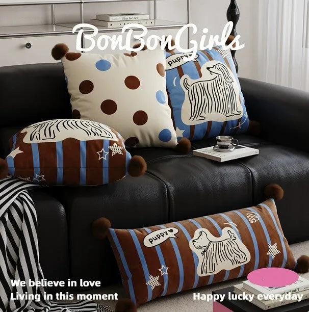 Cartoon anime print sofa cushion pillow in blue, brown, or white with cute animal designs