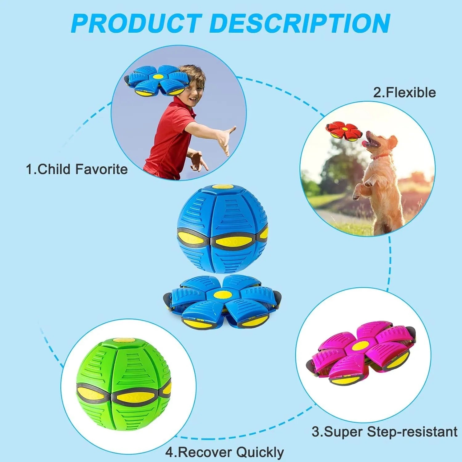Pet Toy Flying Saucer Ball for Dogs with 6 Lights Interactive Outdoor Yard Toy Magic Stomp Ball Children Toy Magic UFO Ball for Dog Games Soft Plastic Material 16x16x5cm 240g