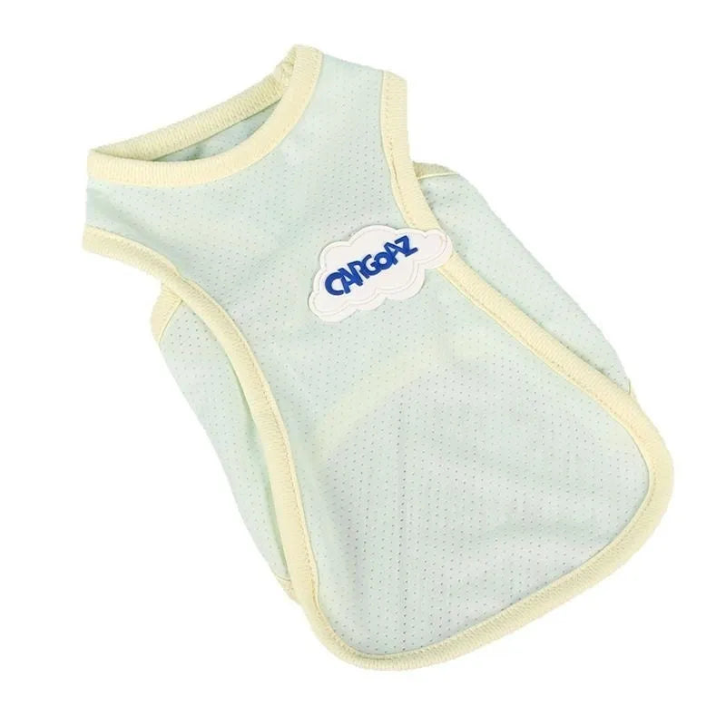 Polyester cat summer vest in grass green colour showing sports-style design