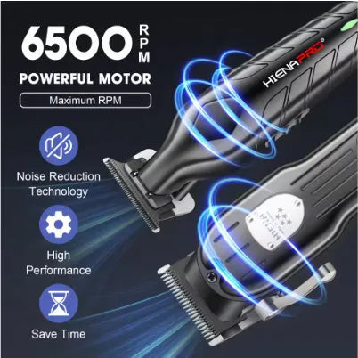 Black men's hair clipper set with LED display, aluminium foil shaver attachment and USB charging cable